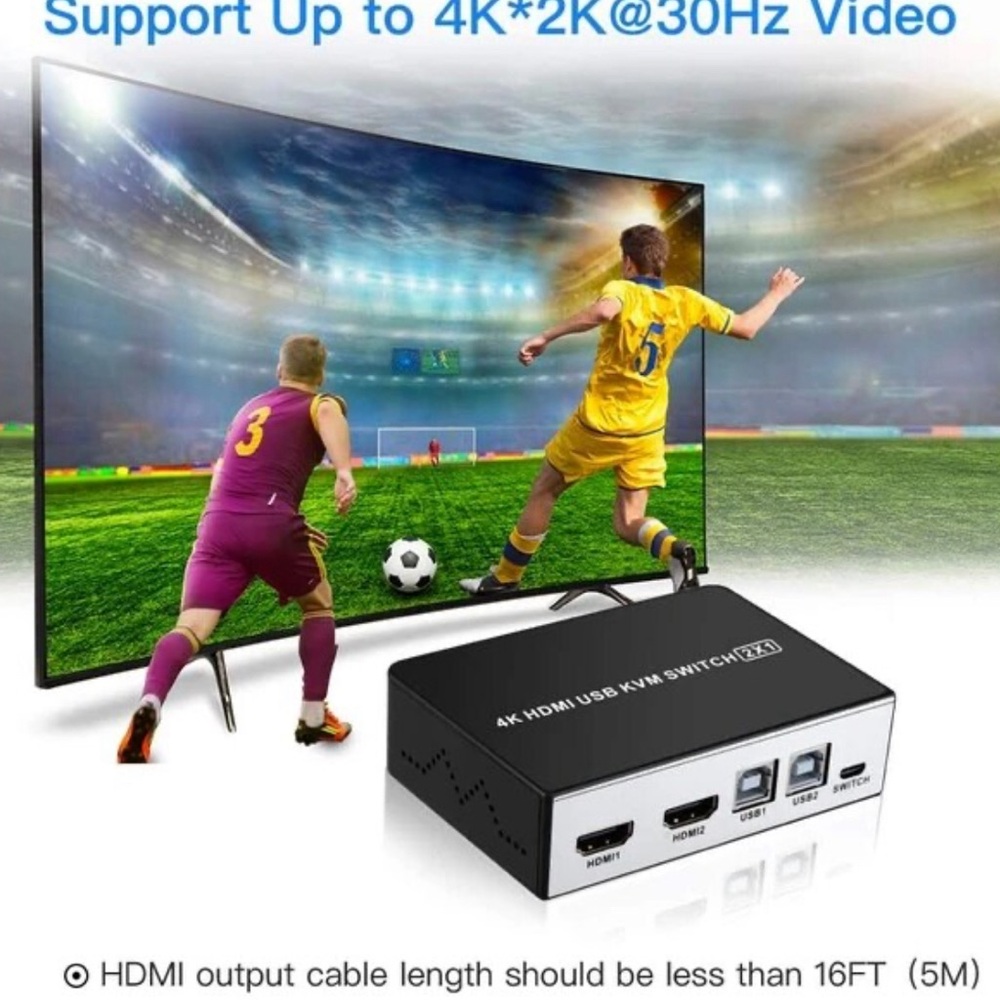 4K 2X1 HDMI USB KVM Switch 2 Port HDMI KVM Selector for 2 Computer Sharing New